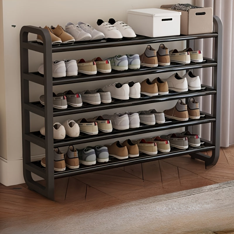 Shoe Rack 5-Tier Iron Organizer for Up to 18 Pairs with Narrow Freestanding Black or White Design