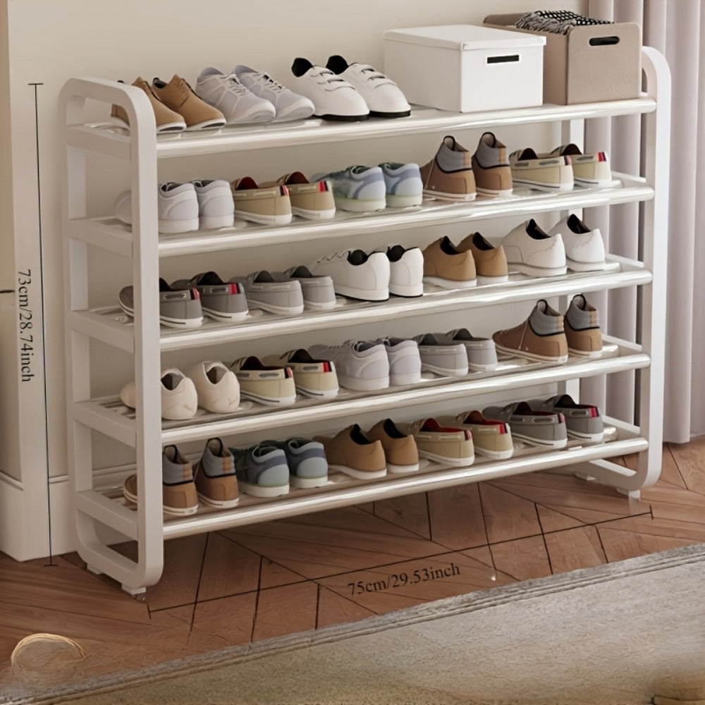Shoe Rack 5-Tier Iron Organizer for Up to 18 Pairs with Narrow Freestanding Black or White Design
