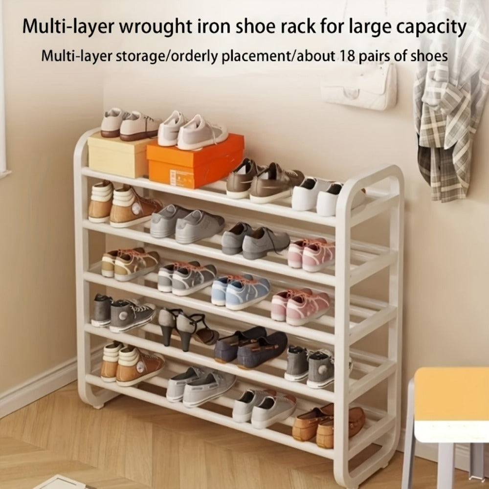 Shoe Rack 5-Tier Iron Organizer for Up to 18 Pairs with Narrow Freestanding Black or White Design