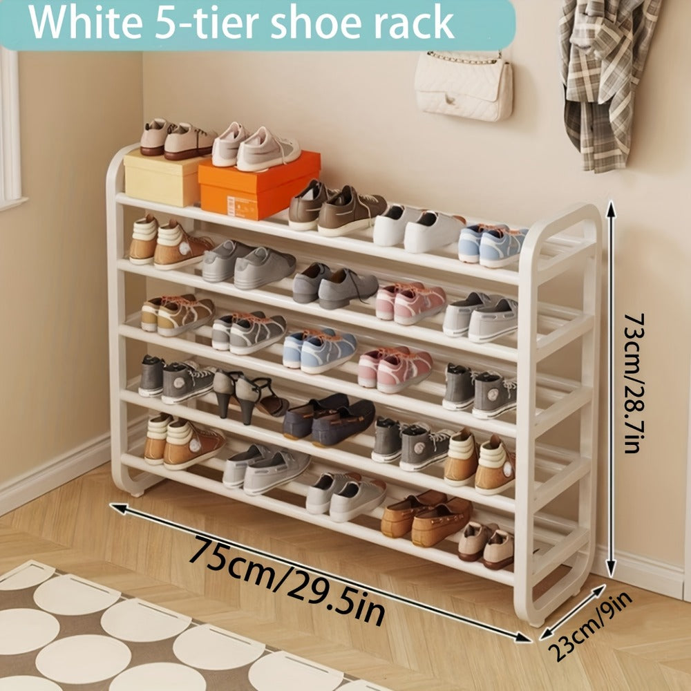 Shoe Rack 5-Tier Iron Organizer for Up to 18 Pairs with Narrow Freestanding Black or White Design