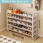 Shoe Rack 5-Tier Iron Organizer for Up to 18 Pairs with Narrow Freestanding Black or White Design