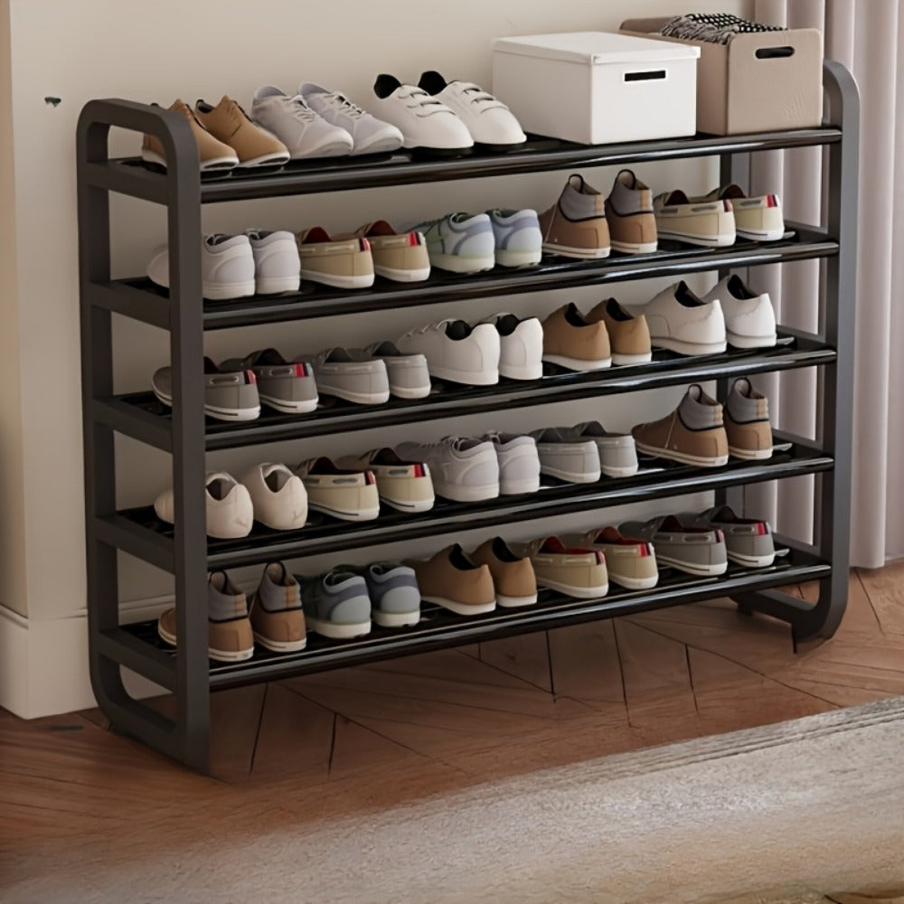 Shoe Rack 5-Tier Iron Organizer for Up to 18 Pairs with Narrow Freestanding Black or White Design