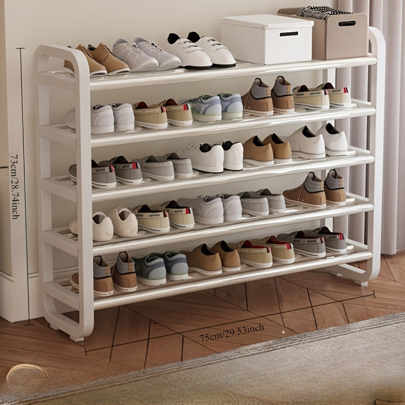Shoe Rack 5-Tier Iron Organizer for Up to 18 Pairs with Narrow Freestanding Black or White Design