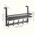 Over-Door Hook Rack with No-Drill Metal Design, Four to Six Hooks and Grey or Black Options for Home Organization