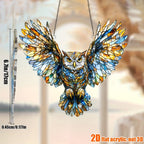 Owl Hanging Ornament Colorful Acrylic 6.7"x8", 2D Flat Animal Wall Art Decoration for Christmas Tree, Home, Office & Outdoor, Unique Birthday & Anniversary Gift for Her – Boho Bird Decor (1pc)