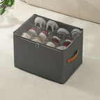 Oxford Fabric Shoe Storage Organizers with Adjustable Dividers and Clear Lids in Two- or Four-Piece Packs