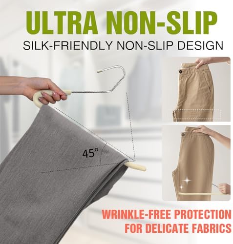Foam Padded Non Slip Women Men Slacks Trouser Pants Hangers Beige Long 30