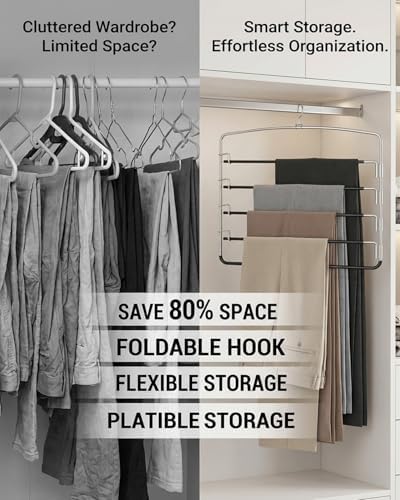 Supforce 3 Pack Pants Hangers, Space-Saving Hangers for Pants with Multi-Tier Design, Trouser Hangers for Jeans and Slacks, Closet Pants Organizer for Neat Storage
