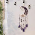 Dreamcatcher Moon Suncatcher Wall Hanging, Handmade Boho Wind Chime Pendant for Indoor Outdoor Garden