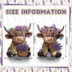 Scottish Highland Cow Figurines with Lavender - Resin Calf Statue Set of 2 for Home Garden Office Decor