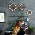 Wood Windmill Wall Decor, Three-Piece Set with Distressed White-and-Brown Finish in Graduated Sizes