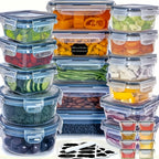 Food Storage Containers with Lids Airtight Plastic Meal Prep Containers Stackable Leak Proof BPA Free for Pantry Kitchen Refrigerator Freezer with Labels