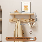 Coat Rack Wall Mounted Wood-and-Metal Organizer with Upper Shelf and 4 or 8 Hooks for Entryway Storage