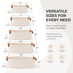 Cotton Rope Storage Baskets Set of 5 with Leather Handles in Four Color Options for Home Organization