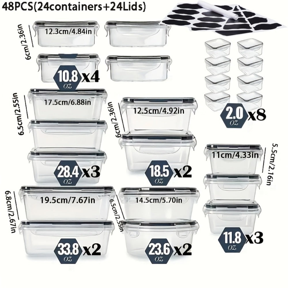 Food Storage Containers Set BPA-Free Airtight – Meal Prep Containers with Easy-Snap Lids Labels & Marker 24 48pcs Pantry Kitchen Organizer