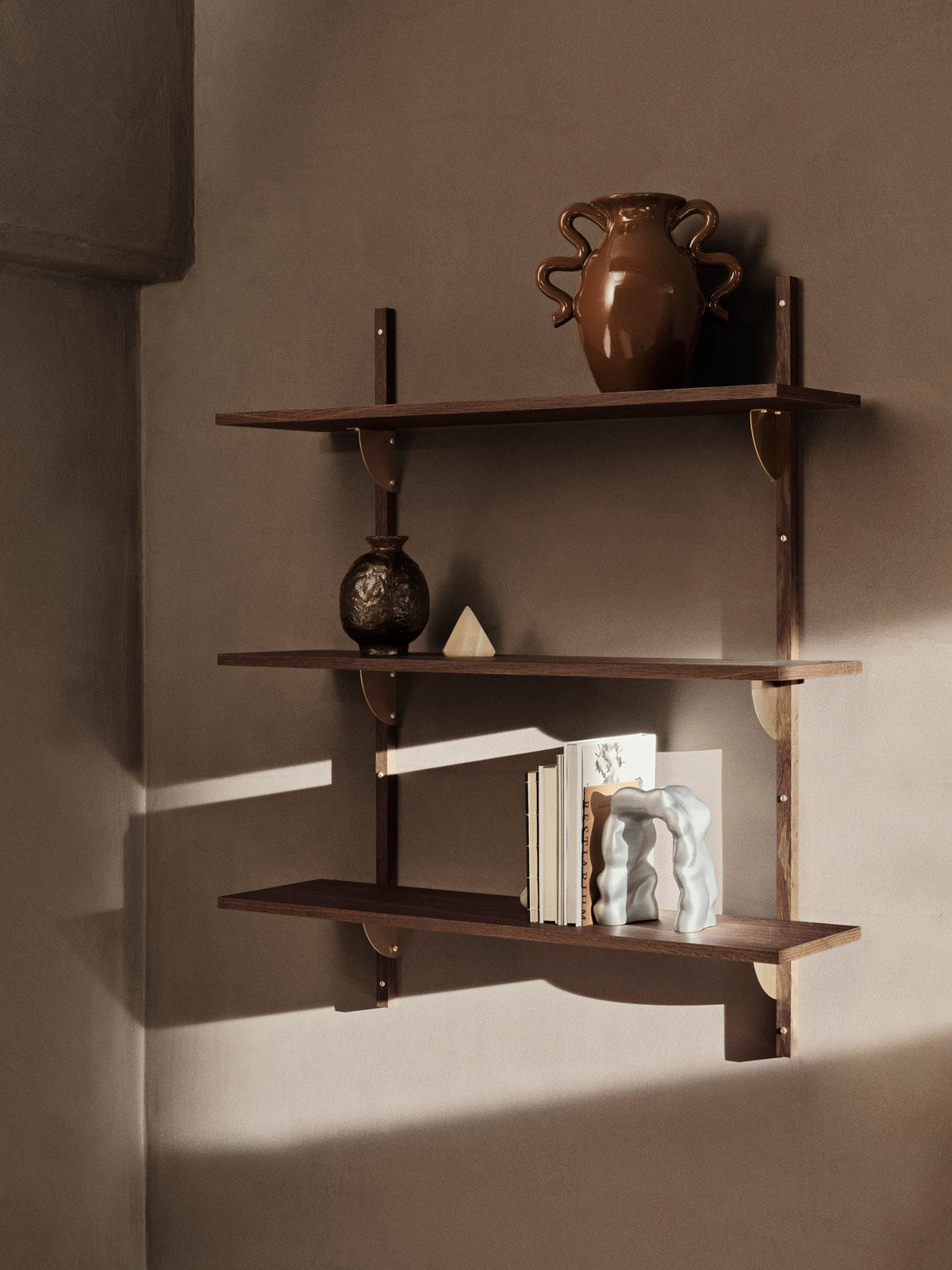 Sector Shelf - Triple - Wide - Smoked Oak/Brass