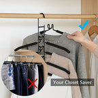 Space Saving Hangers 5-in-1 Multi-Layer Metal Closet Organizer | Heavy Duty Non-Slip Foam Pads | 2 Pack Clothes Hanger for Coats Sweaters Suits T-Shirts Closet Space Saver