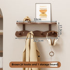 Coat Rack Wall Mounted Wood-and-Metal Organizer with Upper Shelf and 4 or 8 Hooks for Entryway Storage