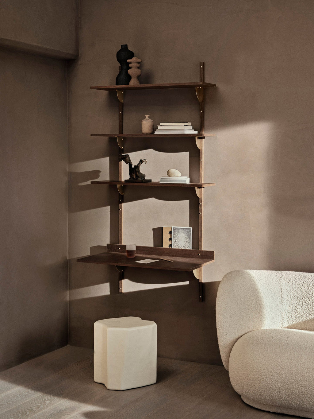 Sector Shelf - Triple - Wide - Smoked Oak/Brass