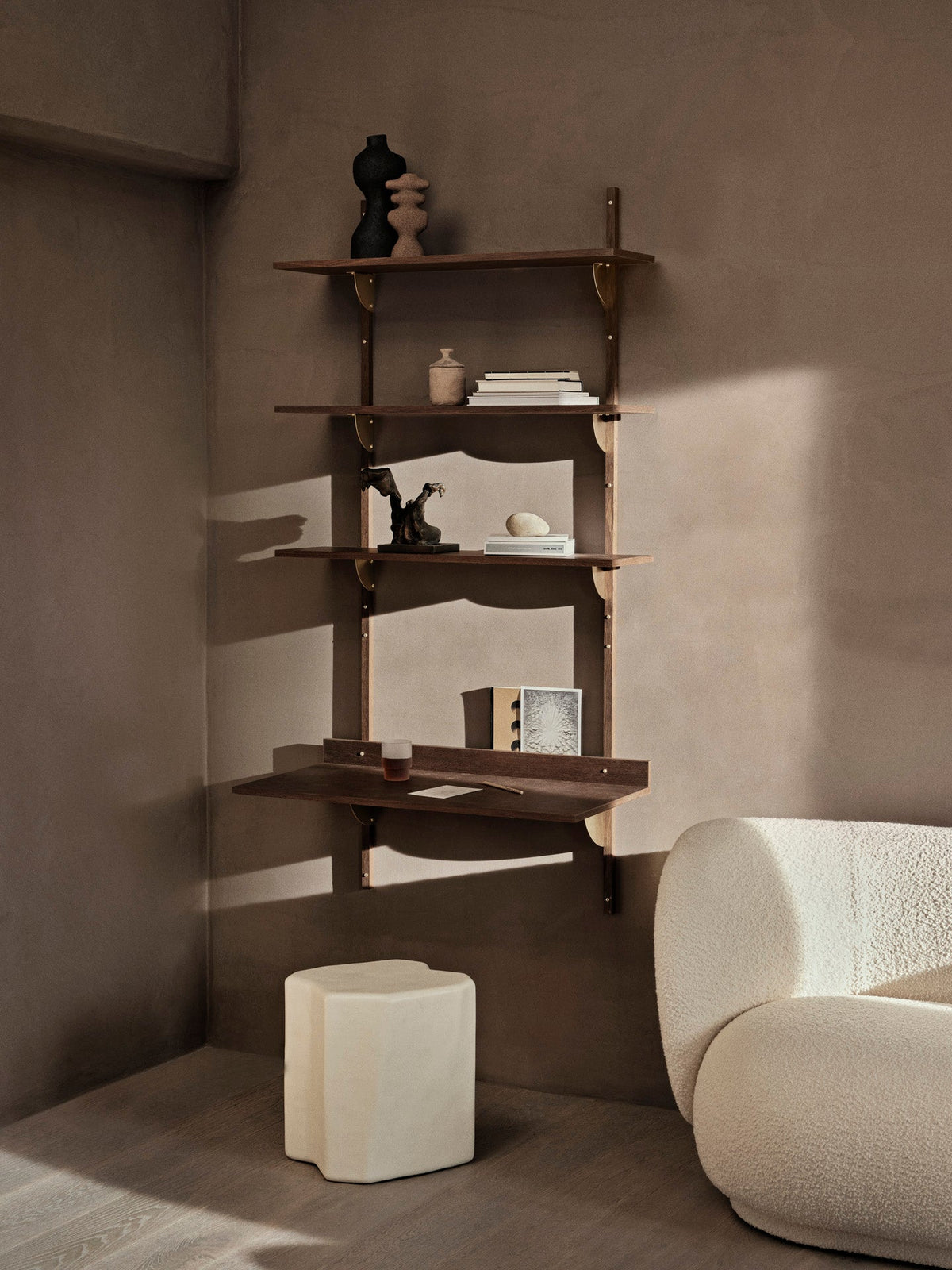 Sector Shelf - Triple - Wide - Smoked Oak/Brass
