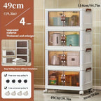 Storage Cabinet 49cm Foldable Rolling Organizer with Translucent Doors and Two to Five Layers