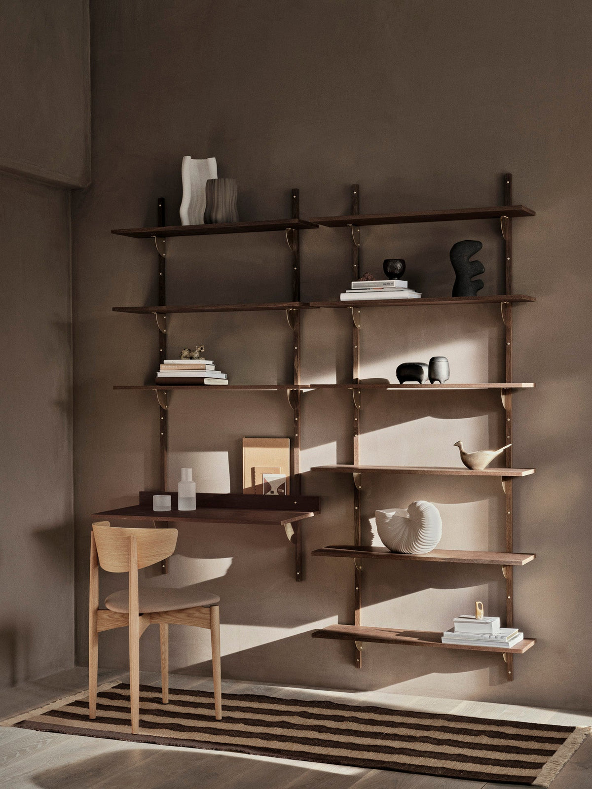 Sector Shelf - Triple - Wide - Smoked Oak/Brass