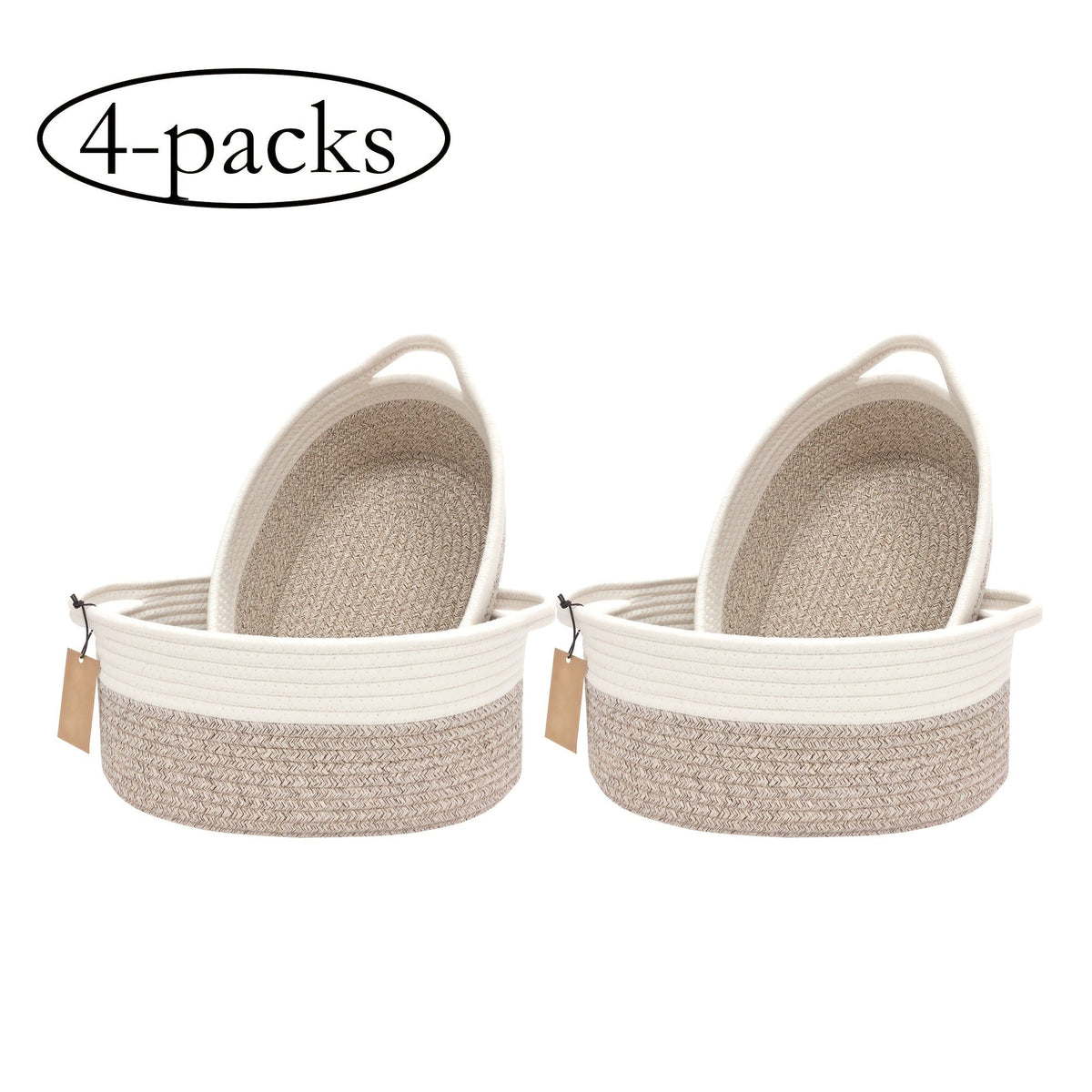 Cotton Rope Storage Baskets with Handles in 2- or 4-Pack Oval Color Options for Shelves and Rooms