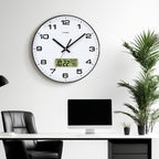 Round Analog Wall Clock with LCD Calendar and Temperature Window, Four Colors and 10- or 12-Inch Sizes