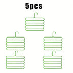 Five-Tier Pants Hangers, 5-Piece Set in Blue, Pink or Green with Horizontal Space-Saving Garment Bars