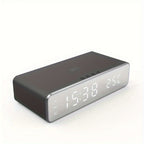 Wireless Charging Alarm Clock with Black or Silver-Tone Housing, Digital Time Display and Top Charging Surface