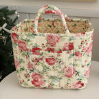 Quilted Floral Carry Storage Basket, Approximately 32 x 26 x 25cm with Two Padded Handles and Seven Patterns