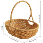 Handwoven Rattan Storage Basket with Carry Handle in Light Brown Medium Drain-Basket Format