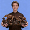 Elephant Family Figurine with Resin Herd Sculpture on Textured Base, 36 x 16 x 10cm Horizontal Shelf Format