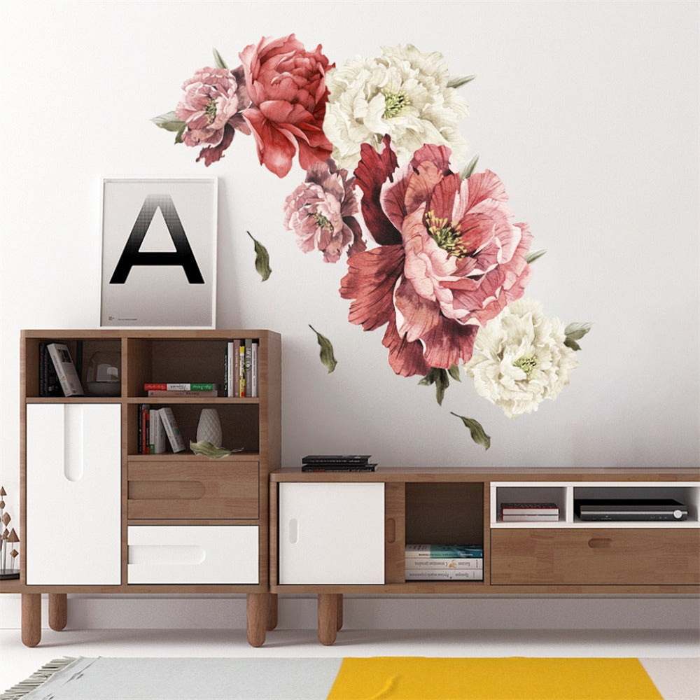 Peony Flower Window Glass Sticker – Anti-Collision Waterproof Decorative Glass Film, European Floral Wall & Window Decal for Home Decor, 17.7 x 47.2 Inches (2 Styles)