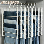 Pants Hangers Foldable Multi-Layer Stainless Steel | Non-Slip Space Saving Closet Organizer for Jeans Leggings Scarves Trousers | 4 or 8 Pack Clothes Rack Hanger