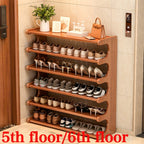 Shoe Rack 6-Layer Wood-Grain Organizer, 31.5-Inch Width with Pre-Assembled Freestanding Design