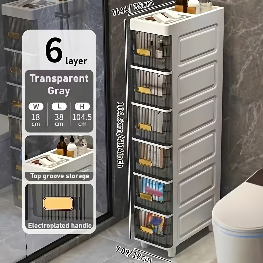 Storage Cabinet Slim PP Drawer Tower with Three, Four, Five or Six Layers and Pull-Out Bins