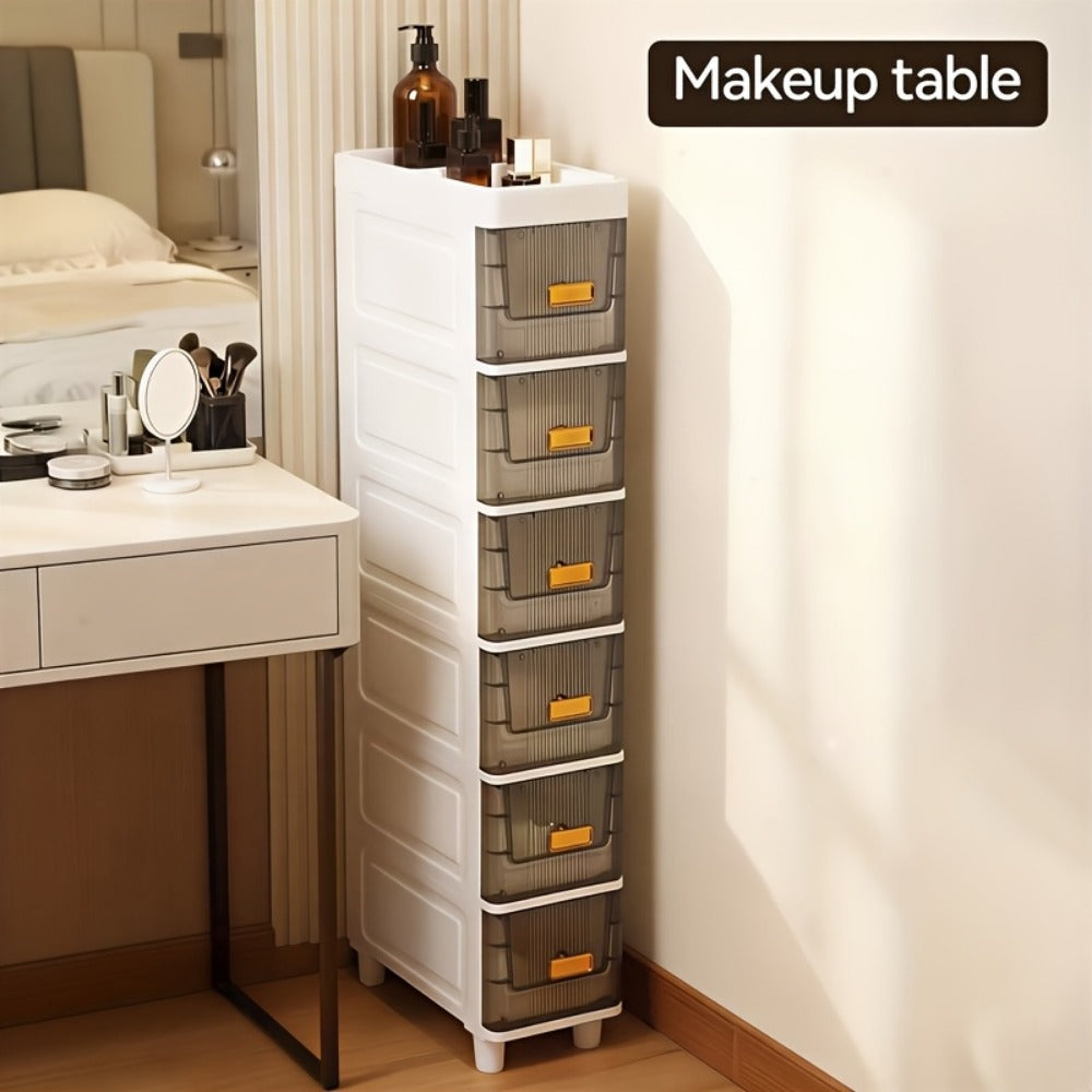 Storage Cabinet Slim PP Drawer Tower with Three, Four, Five or Six Layers and Pull-Out Bins