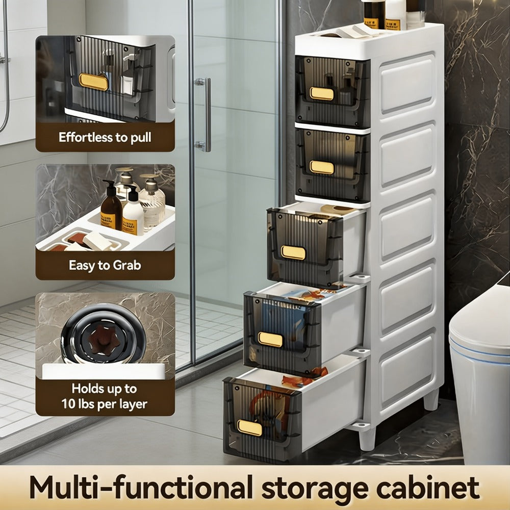 Storage Cabinet Slim PP Drawer Tower with Three, Four, Five or Six Layers and Pull-Out Bins