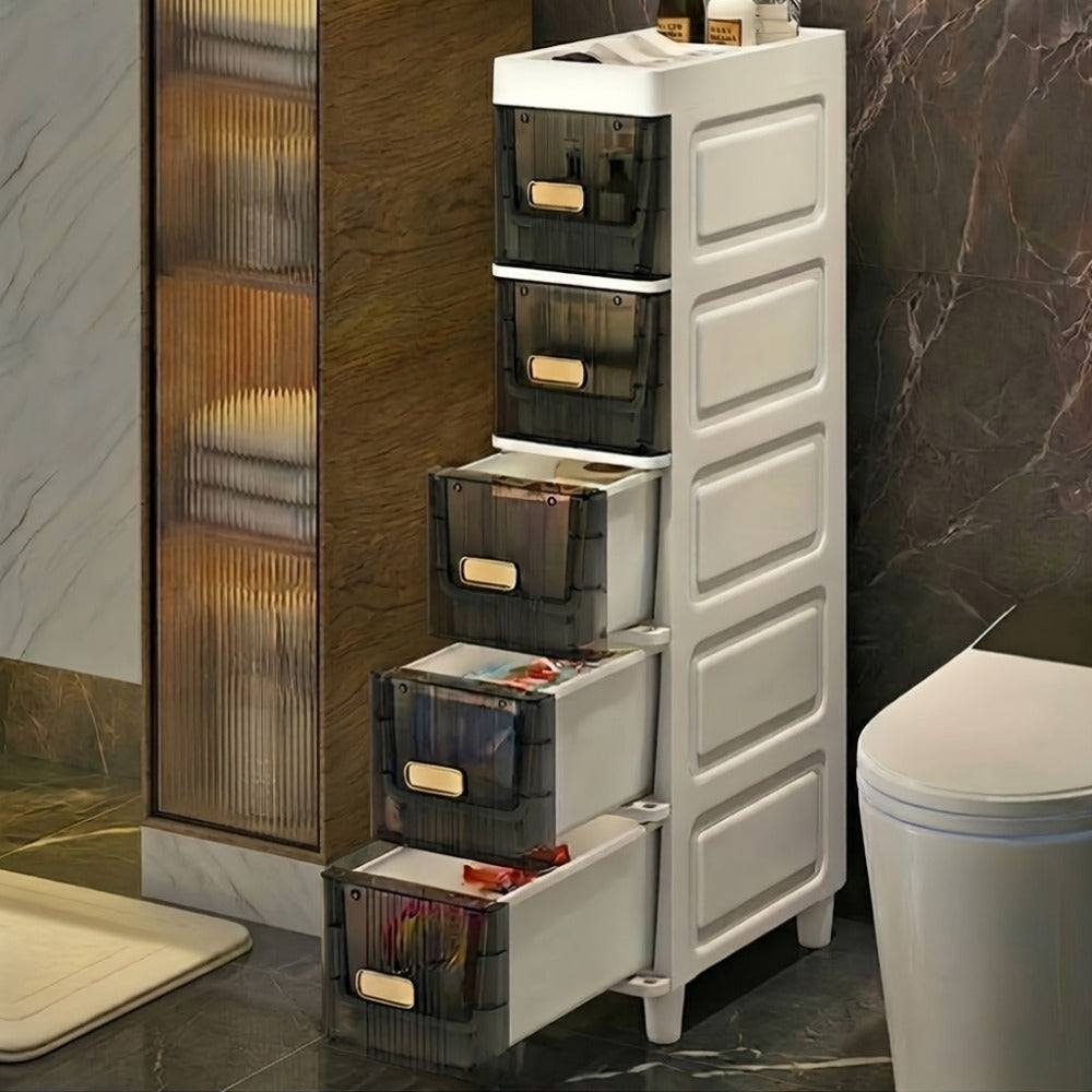 Storage Cabinet Slim PP Drawer Tower with Three, Four, Five or Six Layers and Pull-Out Bins