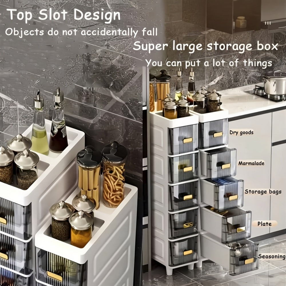 Storage Cabinet Slim PP Drawer Tower with Three, Four, Five or Six Layers and Pull-Out Bins