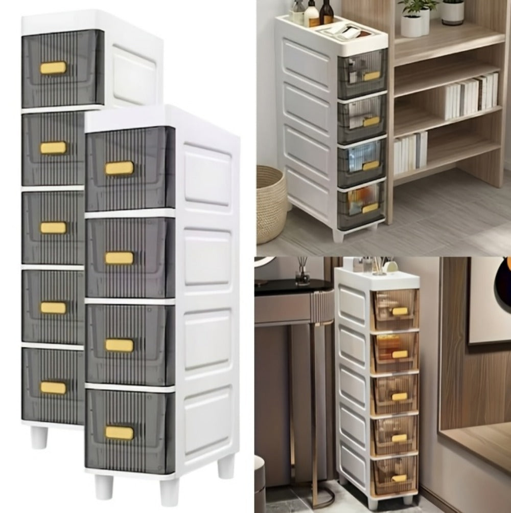 Storage Cabinet Slim PP Drawer Tower with Three, Four, Five or Six Layers and Pull-Out Bins