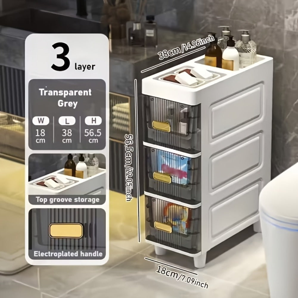 Storage Cabinet Slim PP Drawer Tower with Three, Four, Five or Six Layers and Pull-Out Bins