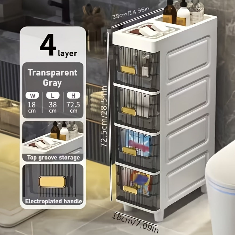 Storage Cabinet Slim PP Drawer Tower with Three, Four, Five or Six Layers and Pull-Out Bins