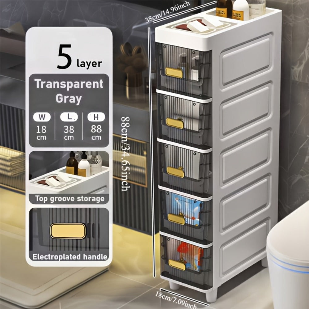Storage Cabinet Slim PP Drawer Tower with Three, Four, Five or Six Layers and Pull-Out Bins