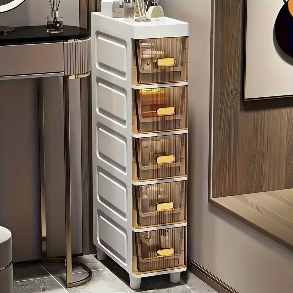 Storage Cabinet Slim PP Drawer Tower with Three, Four, Five or Six Layers and Pull-Out Bins