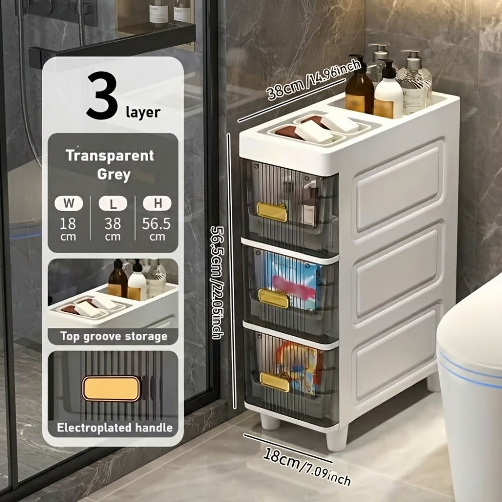 Storage Cabinet Slim PP Drawer Tower with Three, Four, Five or Six Layers and Pull-Out Bins
