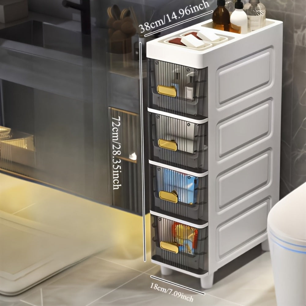 Storage Cabinet Slim PP Drawer Tower with Three, Four, Five or Six Layers and Pull-Out Bins