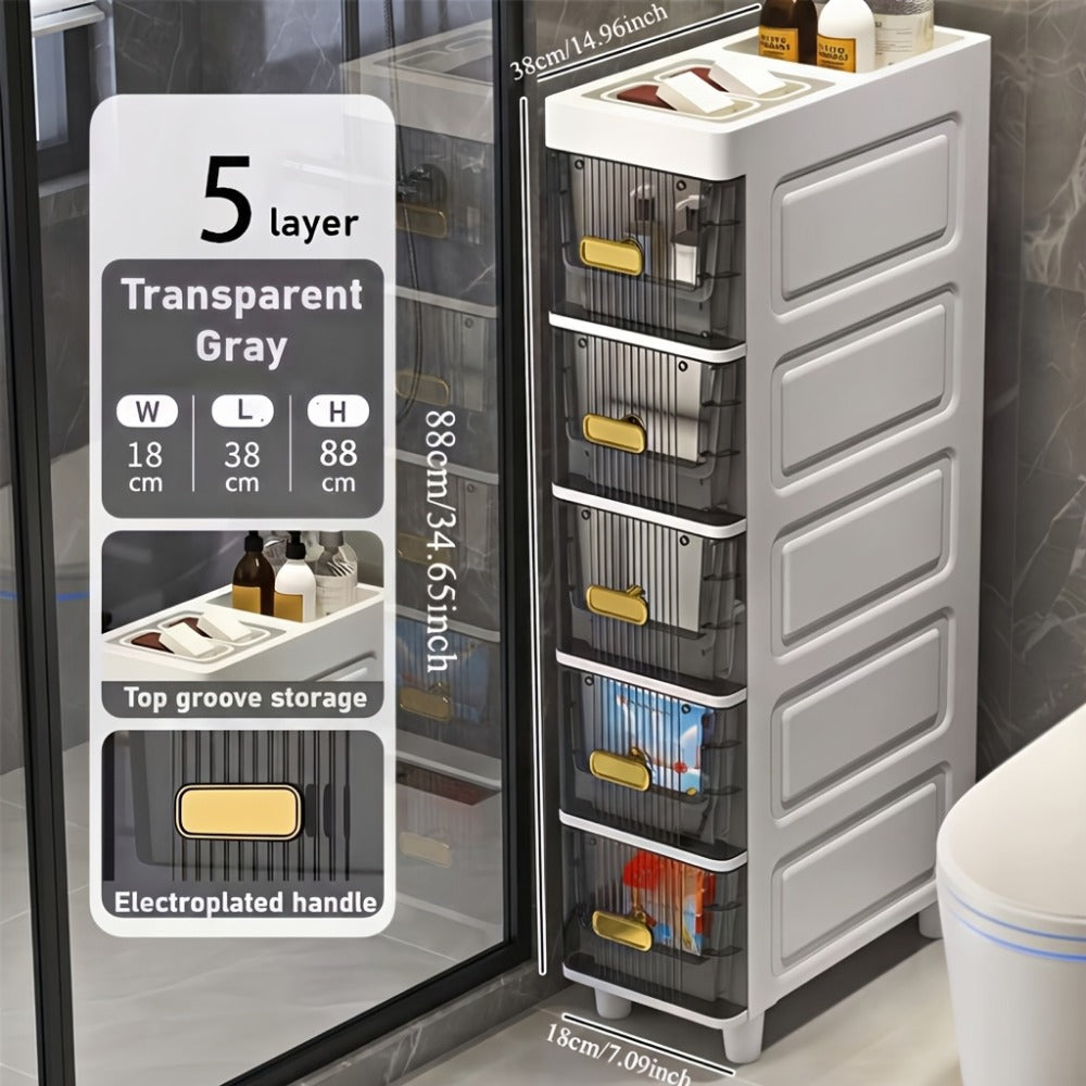Storage Cabinet Slim PP Drawer Tower with Three, Four, Five or Six Layers and Pull-Out Bins