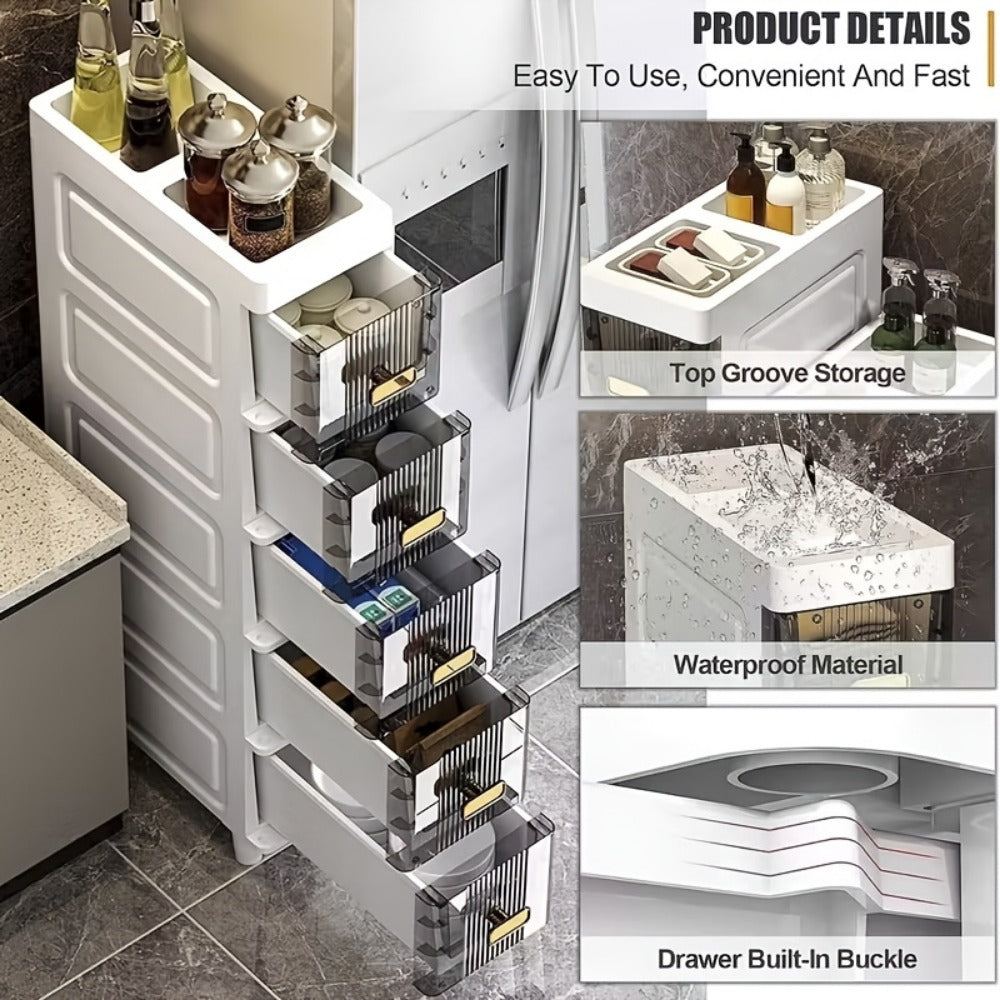 Storage Cabinet Slim PP Drawer Tower with Three, Four, Five or Six Layers and Pull-Out Bins